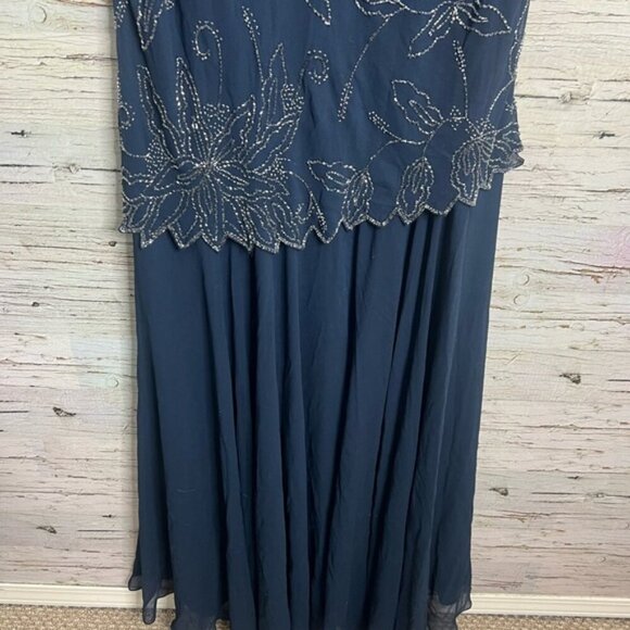 J KARA Floral Beaded Navy Chiffon Dress 22W blue - Picture 2 of 8